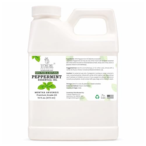 16 fl oz - Peppermint Essential Oil 100% Pure, Uncut and Natural, 16 fl oz - Peppermint Essential Oil for Aromatherapy, Diffuser, Hair Care, Skin Massage - with Dropper