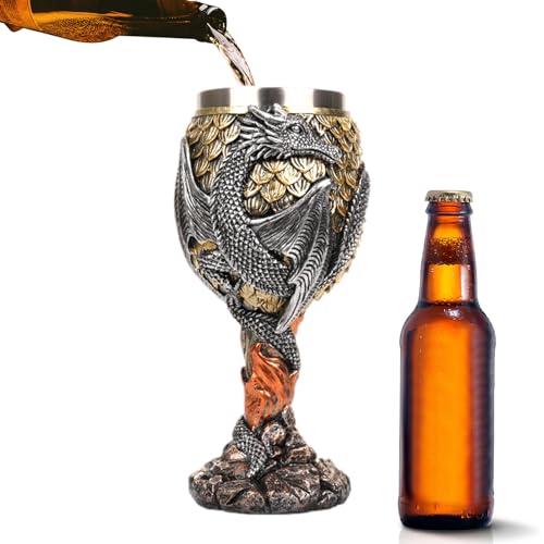 Bicchiere Da Vino Drago - Calice Medievale Con Draghi In Acciaio Inossidabile, Coppa Da Vino Artistica | Calice Da Creativo Multiuso Per Bere Quotidiano, Bicchiere Decorativo Stile Fantasy, Calic