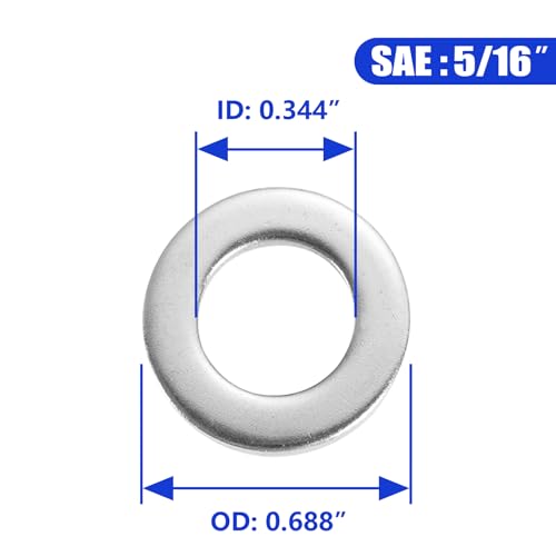 Image of 5 /16 inch x 0.688 inchOD Flat Washer, 18-8 (304) Stainless Steel Washers Flat, 100PCS