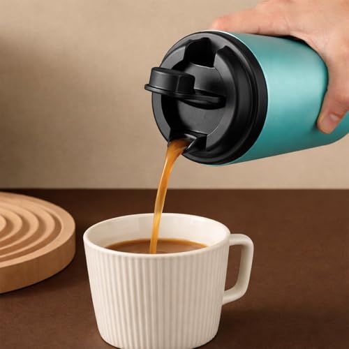 Image of Stvin 380ml Insulated Coffee Mug Travel, Stainless Steel Tumbler with Leak-Proof Lid, Reusable Thermal Cup for Hot & Cold Drinks, Car, Office, Camping & More (3rd Blue)