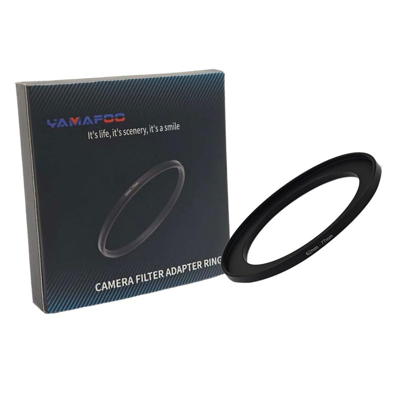 YAMAFOO 62mm to 77mm Step-Up Ring/Step Down Rings Filter Adapter for All Brands UV ND CPL Metal Ring Step-Up Rings Adapter Filter,Black (62-77)