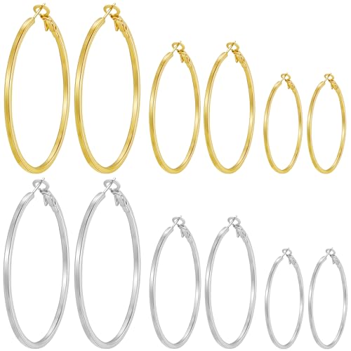 Gold Silver Plated Hoop Earrings for Women Hypoallergenic Stainless Steel Gold Hoops Earrings Lightweight Large Small Hoop Earrings Set
