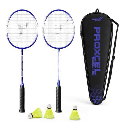 Image of Jaspo Proxcel-1102 Badminton Kit | Lightweight Metal Badminton Rackets with Shuttlecocks | Balanced Frame | Comfortable Grip for Powerful Smashes | Ideal for Beginners, Kids & Teens