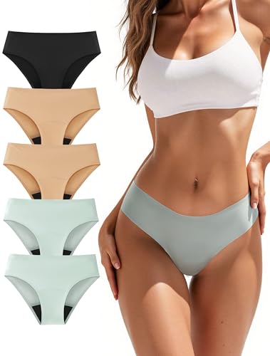 Period Underwear for Women Seamless Leakproof Bikini Regular Absorbency Period Panties 5 Pack