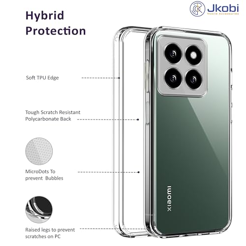 Image of Jkobi Back Cover for Xiaomi MI 14 (Silicone Clear Shockproof Case with Camera Protection | Soft and Flexible | Transparent)