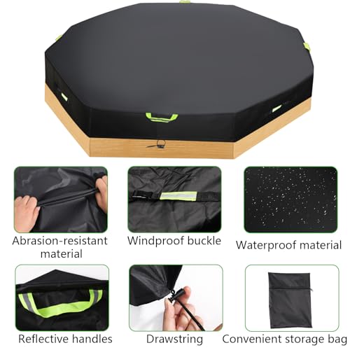 Lyreh Achteckige Abdeckung Sandkasten, 420D Oxford Gewebe Wind- und Staubdicht Wasserdicht Sandkasten Schutz Deckel Außenbereich zum Schutz von Sand Spielzeug Kinder, 214x198x23cm