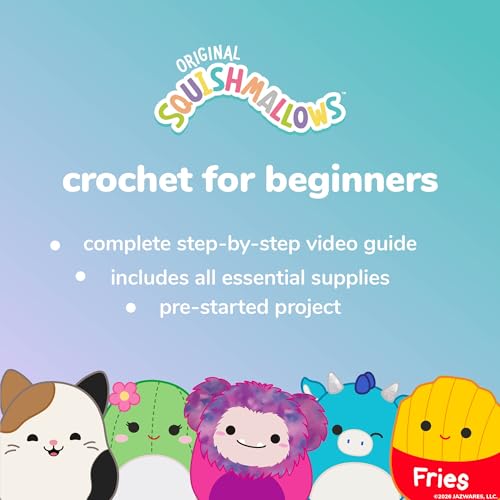 Image of Original Squishmallows Crochet Kit - Archie Bag Charm, Axolotl Crochet Kit for Beginners with Yarn, Starter Hooks, Step-by-Step Tutorials, DIY Craft, Great Teen Gifts