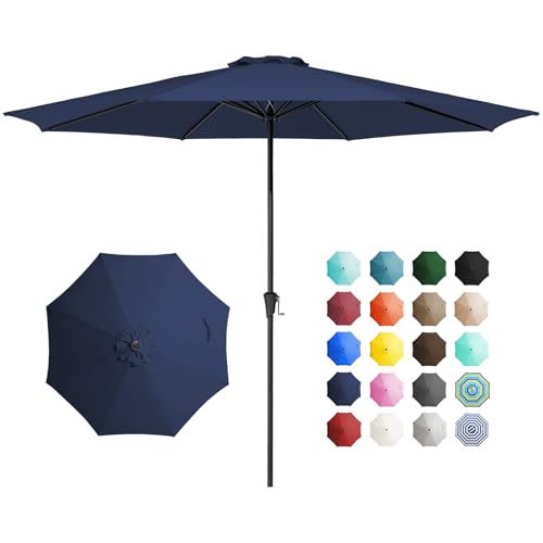 JEAREY 11' Patio Umbrellas Outdoor Table Market Umbrella w/Crank, 8 Sturdy Ribs, UV Protection Windproof for Garden, Deck, Backyard, Pool(Navy Blue)