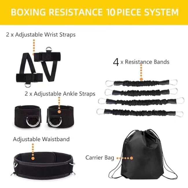 Boxing Resistance Bands, Leg Strength and Agility Speed Trainer Exercise Full Body Physical Workout Power Punch Pro for MMA, Volleyball Basketball Football Training Equipment
