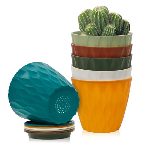 Omtofo Maceteros Decorativos Interior, Set de 6 Maceta Plástico con Apertura Base 10cm, con Agujero Drenaje, Macetas Pequeñas en PP para la Cocina, balcón, Plantas de jardín, Macetas Vivero