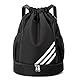 ZenithPeak Turnbeutel Wasserdicht, Sportrucksack mit Schuhfach Turnbeutel Damen mit Innentasche and Außentasche Große Sportbeutel Junge mit Kordelzug für Reisen, Fitnessstudio, Schwimmen（Schwarz）