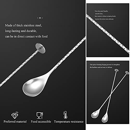3 Stück Lang Cocktail Löffel Edelstahl poliert Löffel Cocktail Löffel Barkeeper Löffel Professionelle Barlöffel Barware… - Image 4