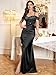 Miusol Women's Sexy Off Shoulder Sequin Lace Wedding Bridesmaid Party Long Dress (Large, Black)