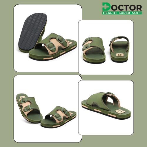 Image of DOCTOR HEALTH SUPER SOFT Men's Double Buckle Slide Sandals | Lightweight Cushioned EVA Slippers | Anti-Slip Comfortable Open Toe Casual Slides for Indoor Outdoor Everyday Wear