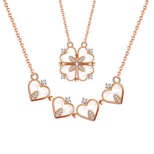 Ginger Lyne Collection 4 Leaf Clover Heart 2 In 1 Pendant Necklace For Women And Girls Valentine Gift Clear Cubic Zirconia Rose Gold Over Sterling Silver #TOP13