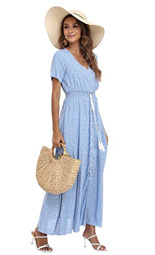 Image of VintageClothing Women's Floral Maxi Dresses Boho Button Up Split Summer Casual Long Dress Beach Party Dress
