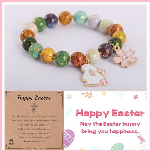Image of enasal Easter Basket Stuffers for Teens Girls, Nature Stone Easter Gifts Cross Bracelet, Christian Gifts Inspirational Jewelry