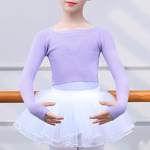 Happy Cherry Long Sleeve Gymnastic Cardigan Shrug For Kids Girls Cute Ballet Sweater Dance Ballerina Pullover Crop Top Athletic Leotard With Thumb Holes Light Purple Top 9-10 Years #TOP5