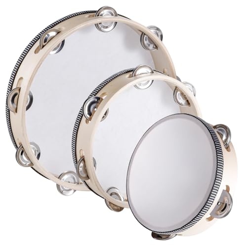 3 Pack Tambourine for Adults Hand Held Wood Single Row Tambourine Metal Jingles Musical Educational...