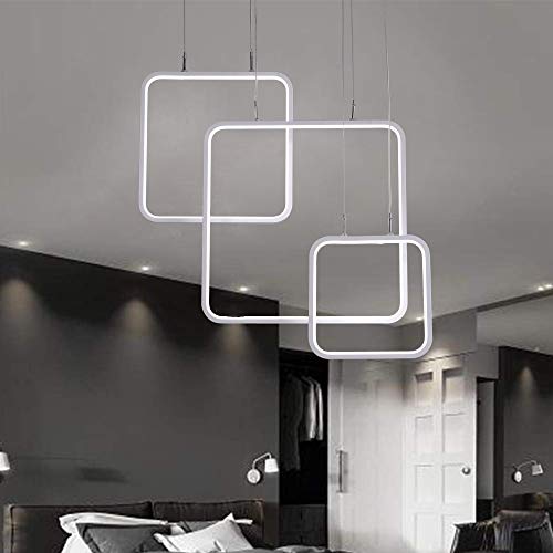 Preisvergleich Produktbild Acryl Modern Square LED Kronleuchter Einstellbare Hängeleuchte 3 Ringe Zeitgenössische Deckenleuchte H100 X L60 x W25 (kühles Weiß) (white 42 / 33 / 24)