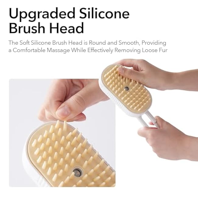 Soft 3-in-1 Cat Steam Brush, Silisone Comb for Shedding, Cleaning and Spray Massage, Hair Remover without Flying Hair, Best Grooming Water Brush for indoor Haired Cat and Dog (Purple, Handle)-0x6szlAl