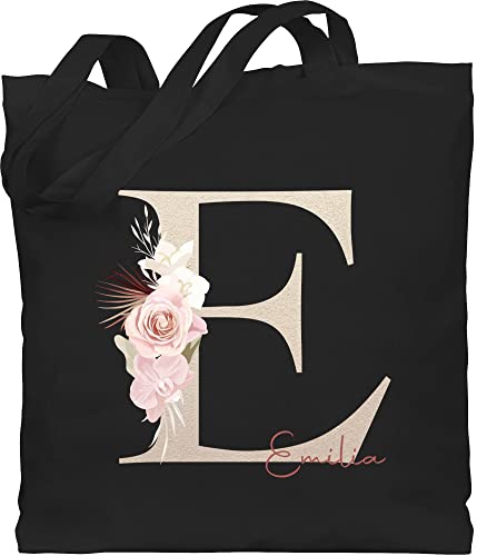 Baumwolltasche - Anfangsbuchstabe Name I Initialen personalisiert - Unisize - Schwarz - personalisierte geschenke frauen wechselwäsche beutel kita buchstaben e tasche jutebeutel aesthetic
