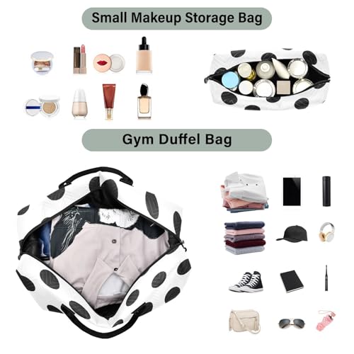 Cute Polka Dots Black White Travel Duffel Bag, Shoulder Weekender Overnight Bags - Large Gym Bag with Wet Pocket3