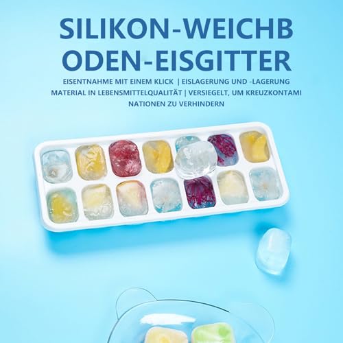 Contenitore per cubetti di ghiaccio con coperchio, 2 stampi in silicone senza BPA, per congelatore, whisky, cocktail e bevande, facile da rimuovere, impilabile - immagine 6