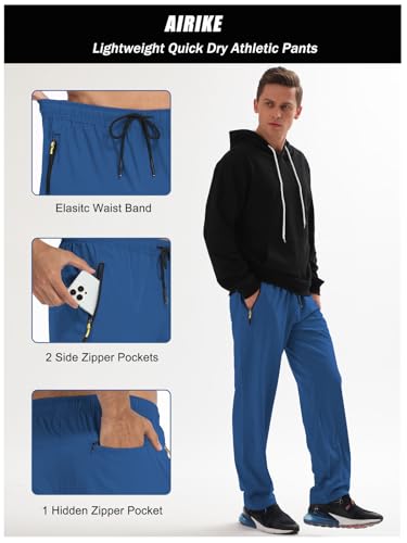 Image of Men's Elastic Waist Hiking Pants Water Resistant Quick-Dry Lightweight Outdoor Sweatpants with Zipper Pockets