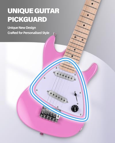 Image of Winzz 30 Inch Kids Electric Guitar Beginner Kit, Junior 1 /4 Size Mini Electric Guitar for Children Complete Stater Set with Amp, Gloosy Pink Colour