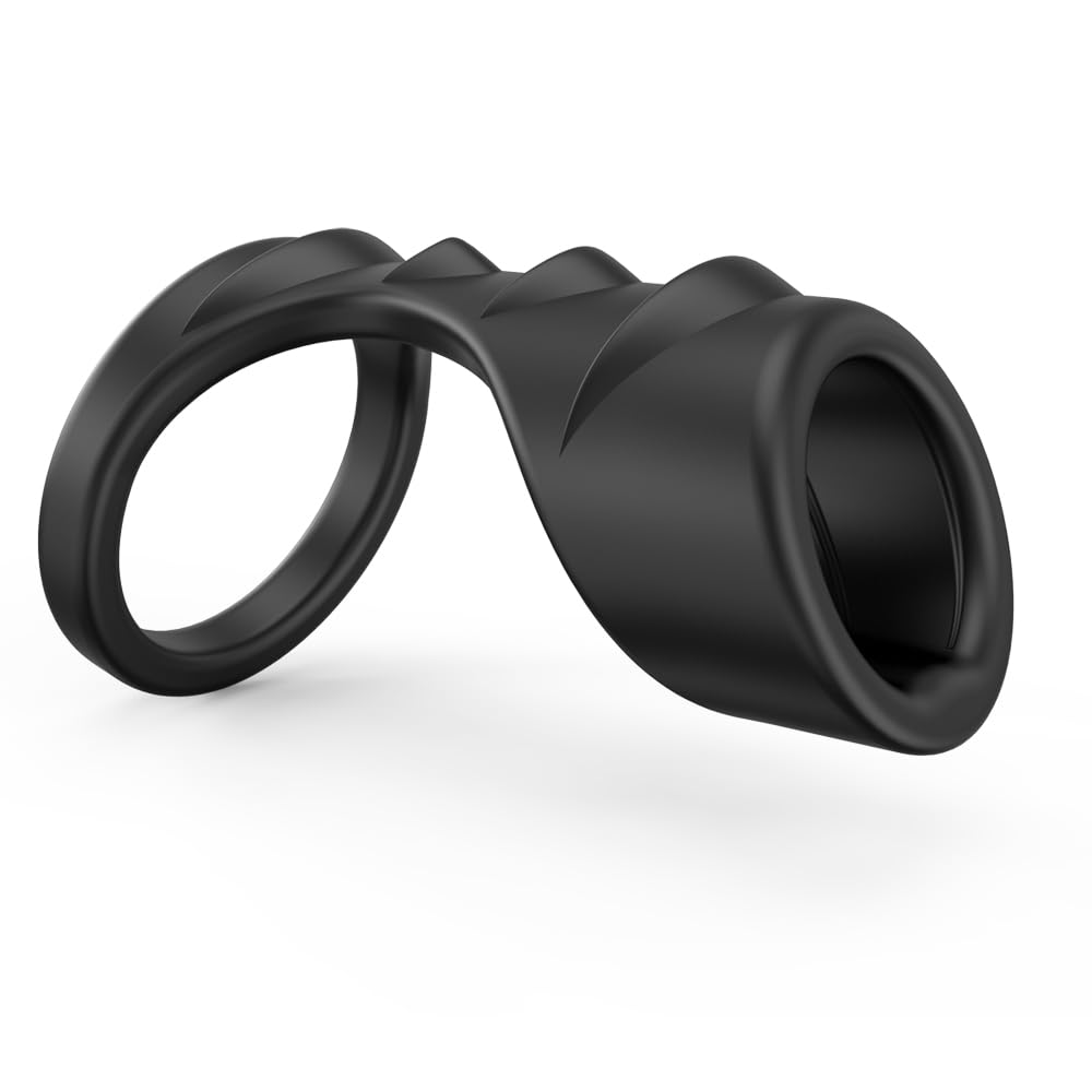 BeHorny Cock Ring Black Textured Silicone Penis Ring with Shaft for Men