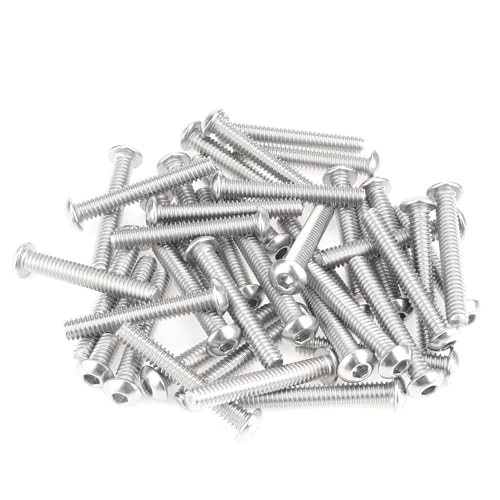 Image of 40 Pieces 1 /4-20 x 1-5 /8 inch Button Head Socket Cap Screws Bolts, HELIFOUNER 304 Stainless Steel (18-8) Screws, Bright Finish, Fully Threaded