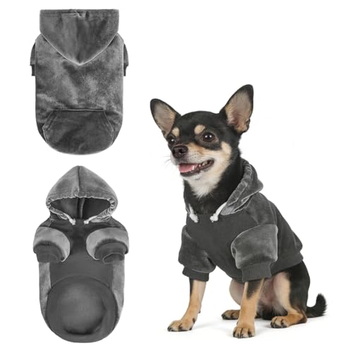 Image of BEAUTYZOO Dog Hoodie Sweaters for Small Medium Dogs- Warm Fall Winter Fleece Jacket for Cold Weather, Soft Velour Hooded Coat with Leash Hole & Pocket, Puppy Sweatshirt Clothes Bulldog Schnauzer,Grey