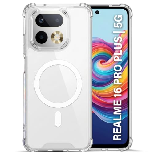 Image of TRUEUPGRADE Back Cover for Realme 16 Pro Plus 5G | Mag-Safe Printed Transparent Case | Hard PC Back + Soft TPU Bumper | Magnetic Print Shockproof Protective Cover | Crystal Clear