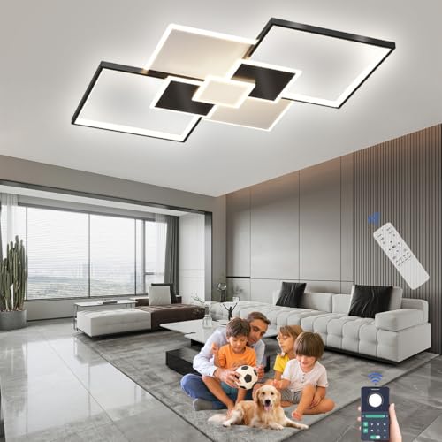 Plafoniera LED Soffitto Dimmerabile, Soggiorno Lamp Moderno Losanga Designer Lampada Sospensione Con Telecomando Cucina Sala Pranzo Ufficio Scala Ufficio Soggiorno Lampadari (Bianco + Nero, L110CM)
