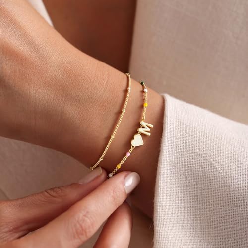 M MOOHAM Colorful Bracelets for Girls Women, Heart Initial A Gold Bracelet by M MOOHAM - Used condition - Image 2