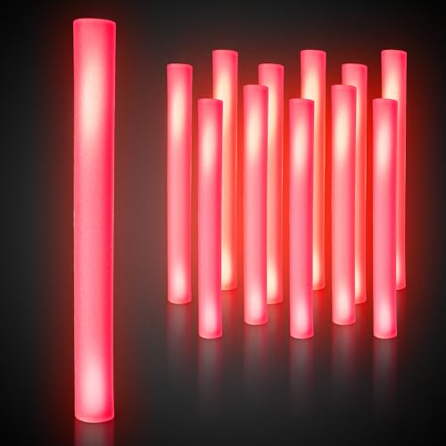 Fun Central LED Foam Sticks - 12 Pack, 16-Inch, 3 Light-Up Modes For Mardi Gras & St Patricks Day (Red)