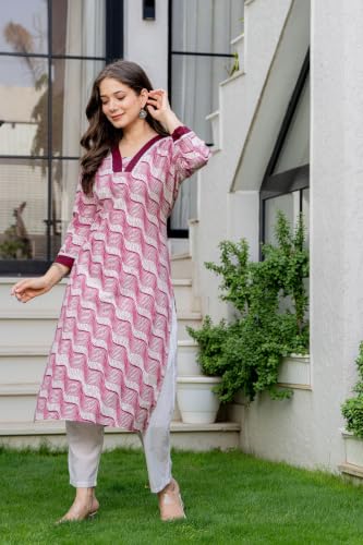 Image of New Cotton Leaf Printed Casual Straight Kurta for Women | Women Formal Kurti