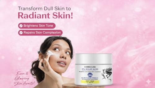 Image of Cosmocure 2% Kojic Acid Glow Night Cream with Niacinamide & Alpha Arbutin for Skin Brightening (50ml) | Face Cream I Night Cream I Kojic Acid Brightening Cream I Glowing Skin | Jar