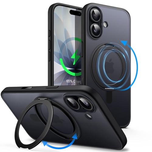 JETech 360 Degree Rotatable Ring Case for iPhone 17 6.3-Inch with Camera Control Button Compatible with MagSafe Slim Shockproof Phone Cover with Stand & Ring Holder (Black)