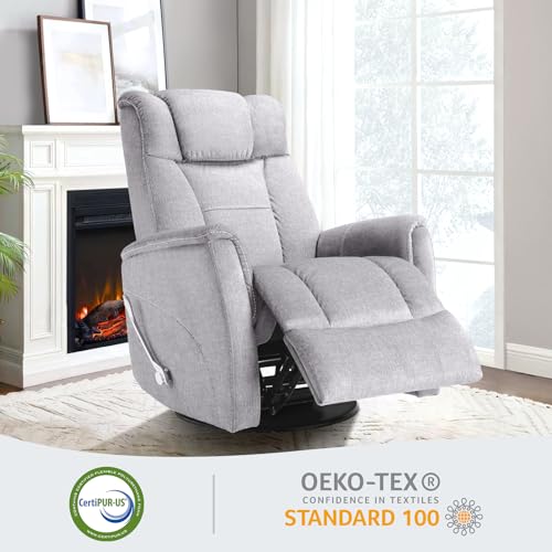 Image of Susalt Swivel Rocking Recliner, 360 Manual Comfy Nursery Glider Rocker Chair for for Adults, Upholstered Soft Fabric Reclining Chair with Lumbar Support for Living Room (Silver Grey)