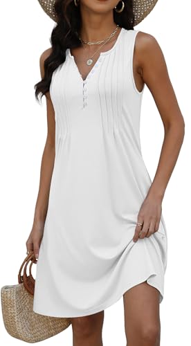 Image of Disamer Beach Dresses for Women 2026 Vacation Swim Cover up V-Neck Summer Dress Button Down Sleeveless Boho Floral Sundress