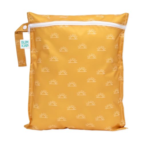 Image of Bumkins Waterproof Wet Bag for Baby, Travel, Swim Suit, Cloth Diapers, Pump Parts, Pool, Beach, Gym Clothes, Toiletry, Hook to Stroller, Daycare, Zipper Reusable Wetdry Packing Pouch, Yellow