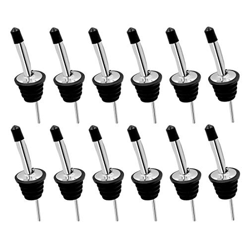 Liquor Pourer,Pack of 12pcs Stainless Steel Liquor Spirit Bottle Speed Pourers Tapered Spout with Rubber Dust Caps