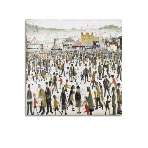 Toile L.S. Lowry Lancashire Fair grand tableau carré prêt à suspendre pour mur vide