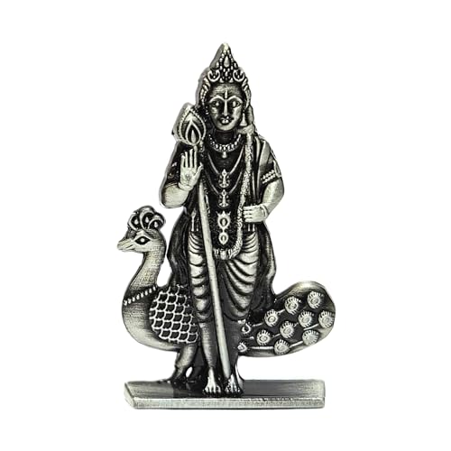 Image of anciently Murugan Statue for Car Dashboard | Kartikeya Idol for Car Dashboard, Metal, 1 Piece (Silver Colour), Murugar Statue For Car