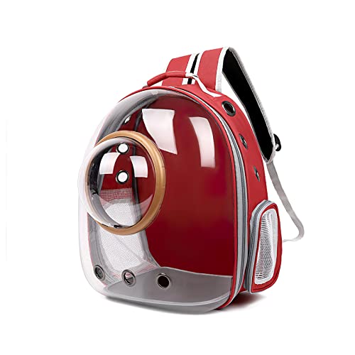 Galatée Mochila para Gatos, Mochila para Gatos Al Aire Libre, Mochila Impermeable Transparente para Perros, Mochila para Mascotas con Cápsula De Espacio Ventilado(Rojo, Cubierta Transparente)