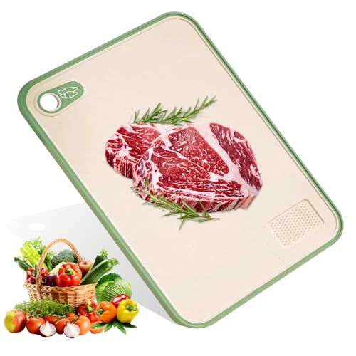 Double Wheat Straw PP Cutting Board,Durable Kitchen Chopping Board for Meat, Vegetables and More,Easy to Clean, Great for Home Cooks (Green & Off white)