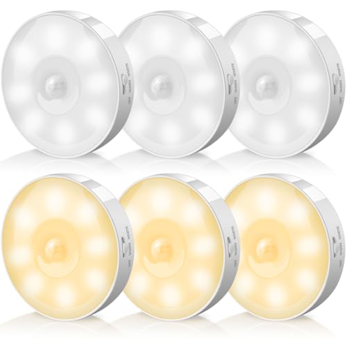 Ddlisu Luz LDE con Sensor de Movimiento, Luz Nocturna LED Recargable Por USB, Adsorción Magnética Para Iluminación de Armario, Sensor Inalámbrico de Movimiento Interior Para Escaleras, 6 Packs