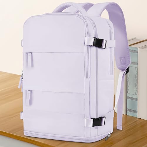 Image of coowoz Large Travel Backpack For Women Men,Carry On Flight Approved,Hiking Waterproof Outdoor Sports Rucksack Casual Daypack Fit 15.6 Inch Laptop Shoes Compartment (Purple)